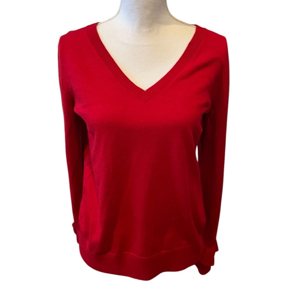 Banana Republic Feminine Ruffle Sleeve V Neck Sweater Red M